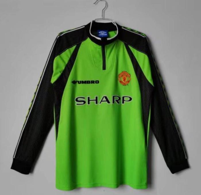 Retro Jersey 1998-1999 Long Sleeve Manchester United Green Goalkeeper Soccer Jersey