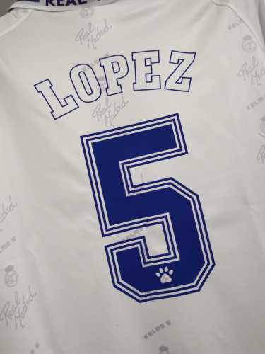 with LFP Patch Retro Jersey Real Madrid 1994-1996 LOPEZ 5 Home Soccer Jersey