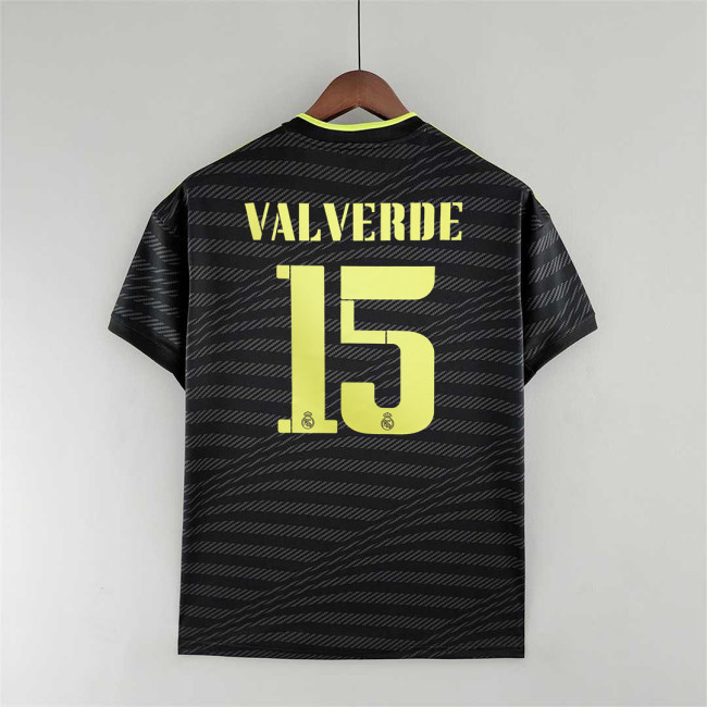 Retro Jersey 2022-2023 Real Madrid 15 VALVERDE 3rd Away Black Soccer Jersey