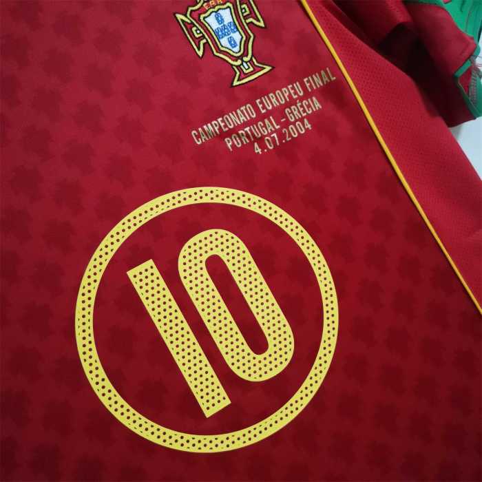 with Front Lettering+Euro Patch Retro Jersey 2004 Portugal 10 RUI COSTA Home Soccer Jersey