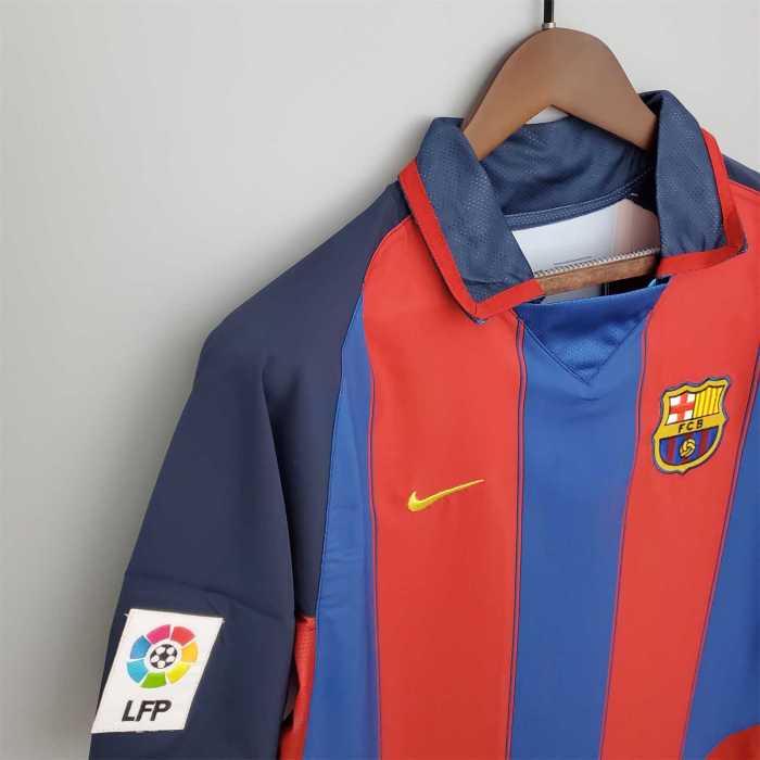 with LFP Retro Jersey 2003-2004 Barcelona Home Soccer Jersey Vintage Football Shirt