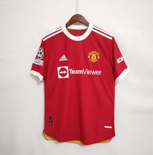 with UCL Patch Retro Jersey Player Version 2021-2022 Manchester United Home Soccer Jersey