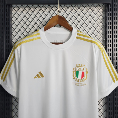 with three stripes extend along the shoulders Italy 2023 125th Anniversary Kit Fan Version Football Shirt