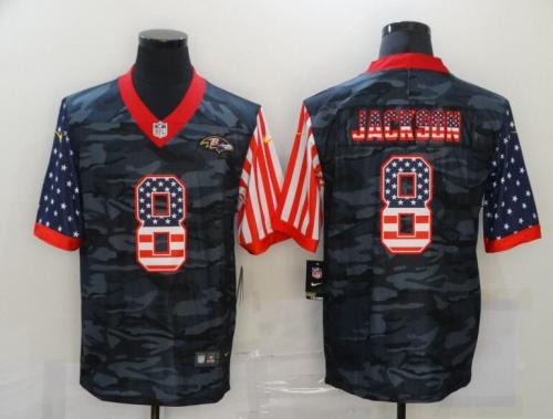 Baltimore Ravens 8 JACKSON Black Camo USA Flag Limited Jersey