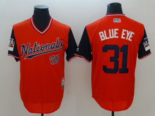 Washington Nationals 31 BLUE EYE Red MLB Base Jersey