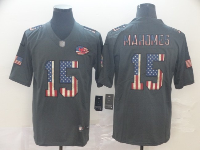 Kansas City Chiefs 15 MAHOMES 2019 Black Salute To Service USA Flag Fashion Limited Jersey