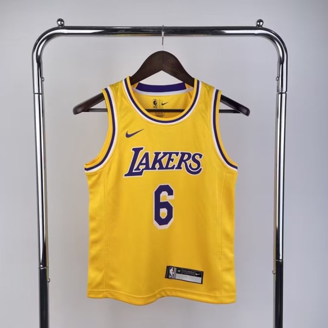 Youth Kids Basketball Shirt Los Angeles Lakers 6 James Yellow NBA Jersey