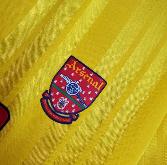 with EPL Patch Retro Jersey 1993-1994 Arsenal Away Yellow Soccer Jersey Vintage Football Shirt