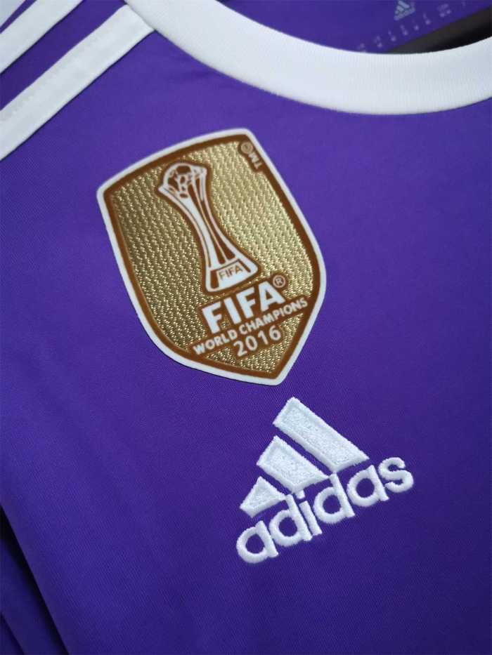 with Front Lettering+Front Patch+UCL Patch Long Sleeve Retro Jersey 2016-2017 Real Madrid Away Purple UCL Final Soccer Jersey