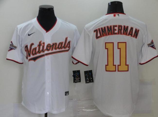 Washington Nationals 11 ZIMMERMAN White/Gold Cool Base Jersey