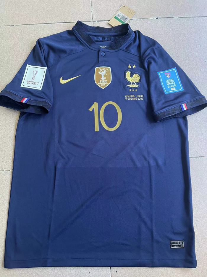 with Final Lettering+Golden FIFA+World Cup Patch Retro Jersey 2022 France Home Soccer Jersey