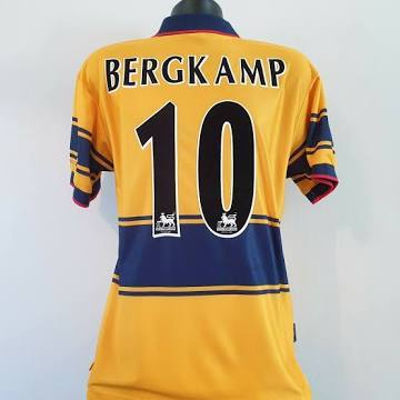 Retro Jersey 1997-1998 Arsenal 10 BERGKAMP Away Yellow Soccer Jersey
