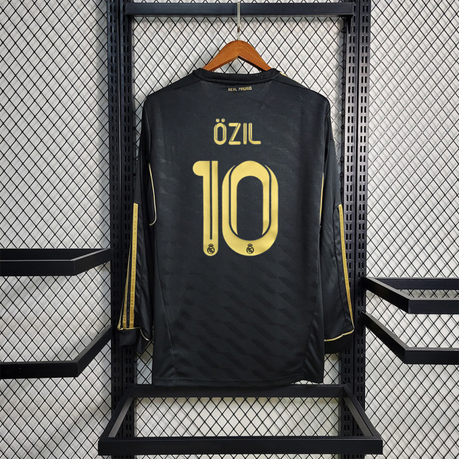 with UCL Patch Retro Jersey Long Sleeve 2011-2012 Real Madrid OZIL 10 Away Black Soccer Jersey