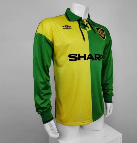 Retro Jersey Long Sleeve 1992-1994 Manchester United Away Yellow/Green Soccer Jersey