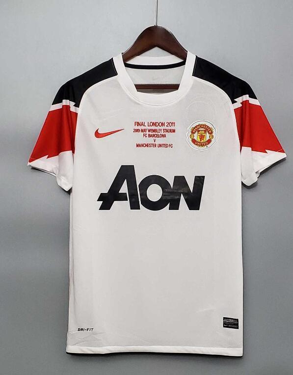 with Front Lettering Retro Jersey 2010-2011 Manchester United Champions League Away White Soccer Jersey
