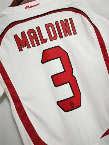 with UCL Patch+Front Lettering Retro Jersey 2006-2007 Ac Milan MALDINI 3 Champions League Away White Soccer Jersey