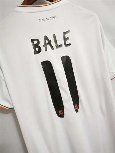with Front Lettering+UCL Patch Retro Jersey 2013-2014 Real Madrid BALE 11 UCL Final Home White Soccer Jersey