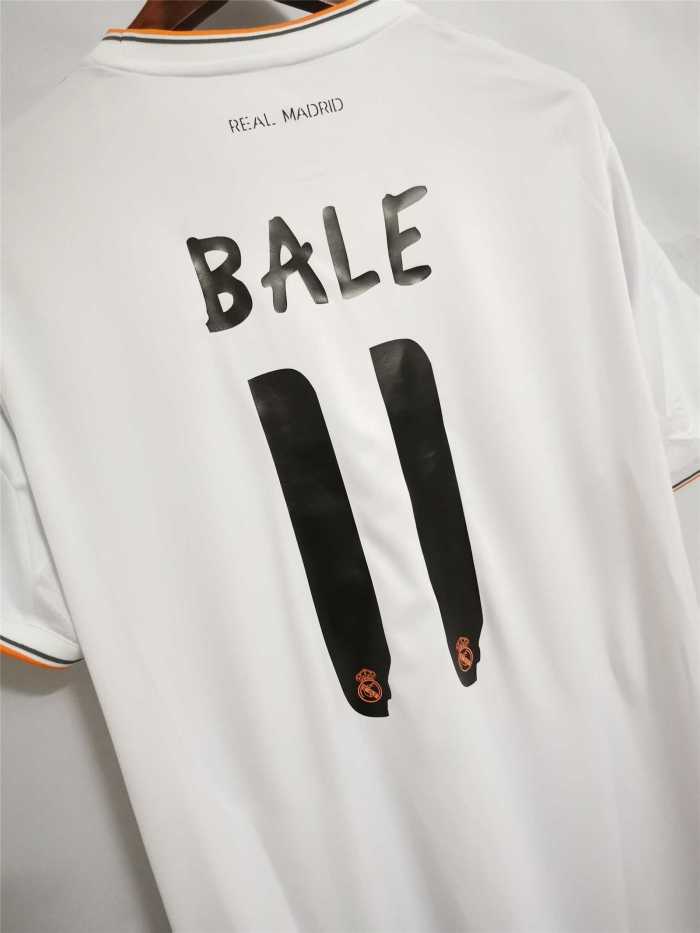 with Front Lettering+UCL Patch Retro Jersey 2013-2014 Real Madrid BALE 11 UCL Final Home White Soccer Jersey