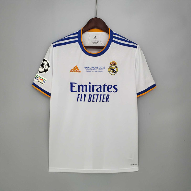 with Front Lettering+UCL Patch Retro Jersey Fans Version 2021-2022 Real Madrid UCL Final Home Soccer Jersey