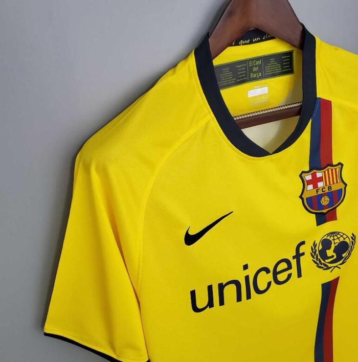Retro Jersey 2008-2009 Barcelona Away Yellow Soccer Jersey Vintage Football Shirt