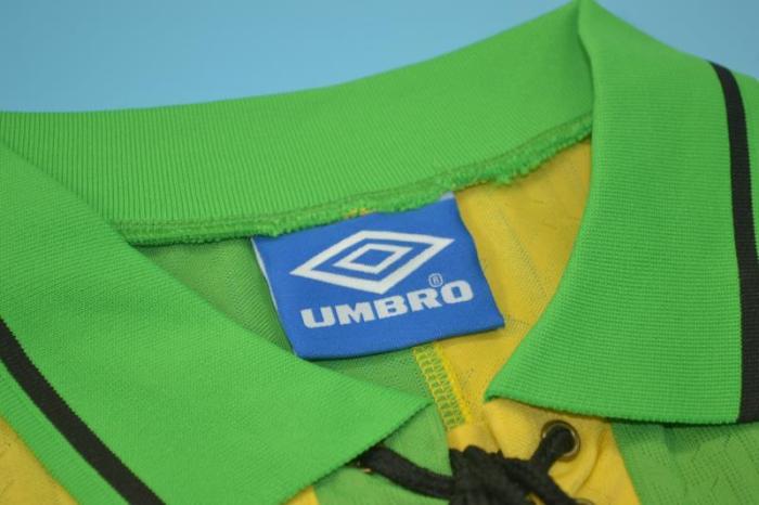 with EPL Patch Retro Jersey 1992-1994 Manchester United CANTONA 7 Away Yellow/Green Soccer Jersey