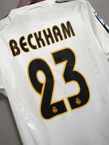 with LFP Patch Retro Jersey 2004-2005 Real Madrid BECKHAM 23 Home Soccer Jersey