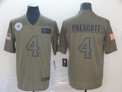 Dallas Cowboys 4 Dak Prescott 2019 Olive Salute To Service Limited Jersey