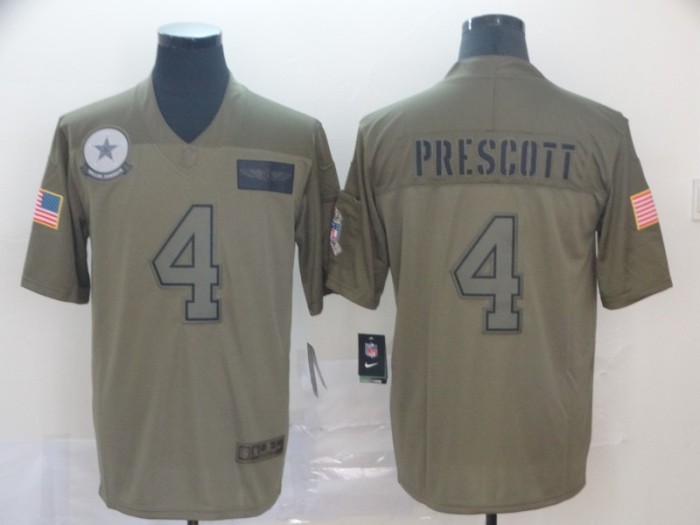 Dallas Cowboys 4 Dak Prescott 2019 Olive Salute To Service Limited Jersey