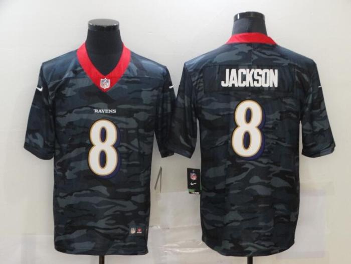 Baltimore Ravens 8 JACKSON Black Camo 2020 Salute To Service Limited Jersey