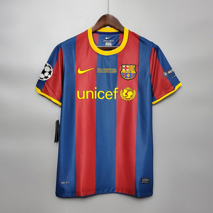 with Front Lettering+UCL Patch Retro Jersey 2010-2011 Barcelona Home Soccer Jersey