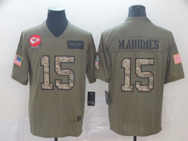 Kansas City Chiefs 15 Patrick Mahomes 2019 Olive Camo Salute to Service Limited Jersey