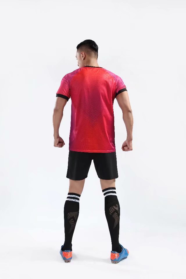 D8812 Red Youth Set Adult Uniform Blank Soccer Training Jersey Shorts