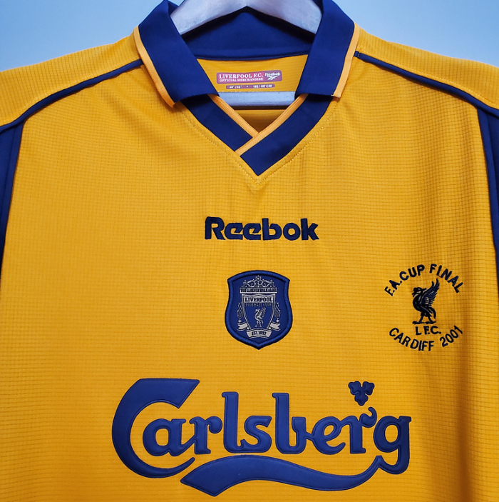 Retro Jersey 2000-2001 Liverpool Away Yellow EA CUP FINAL Soccer Jersey Vintage Football Shirt