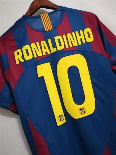 with UCL Patch+Sleeve Lettering Retro Jersey 2005-2006 Barcelona RONALDINHO 10 UCL Final Home Soccer Jersey