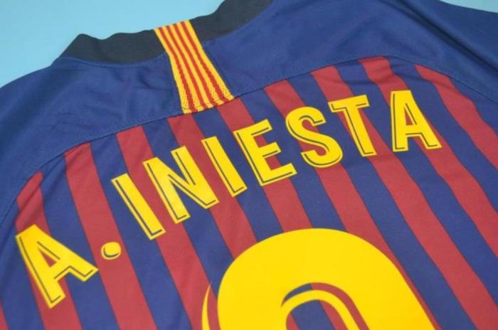 with Front Lettering Retro Jersey Barcelona 2018-2019 Blue/Red A.INIESTA #8 Home Soccer Jersey