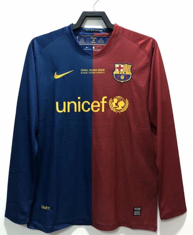 with Front Lettering Long Sleeve Retro Jersey 2008-2009 Barcelona UCL Final Home Vintage Soccer Jersey
