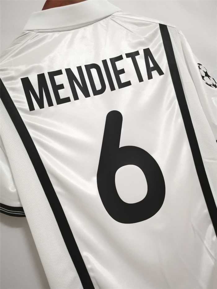 with Front Lettering+UCL Patch Retro Shirt MENDIETA 6 Valencia Camisetas de Futbol 2000-2001 Valencia UEFA Champions League Home Vintage Soccer Jersey