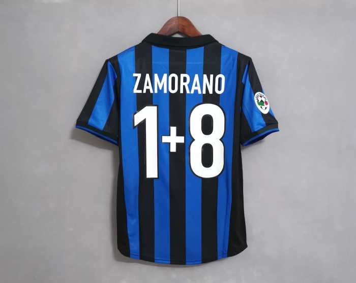 with Serie A Patch Retro Jersey 1998-1999 Inter Milan 1 8 ZAMORANO Home Soccer Jersey