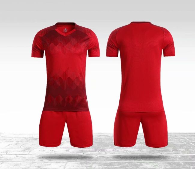 YL9201 Red Blank Soccer Tracking Suit Jersey and Shorts