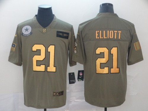 Dallas Cowboys 21 Ezekiel Elliott 2019 Olive Gold Salute To Service Limited Jersey