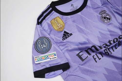 with Front Patch+UCL Patch Retro Jersey 2022-2023 Real Madrid Away Purple Soccer Jersey