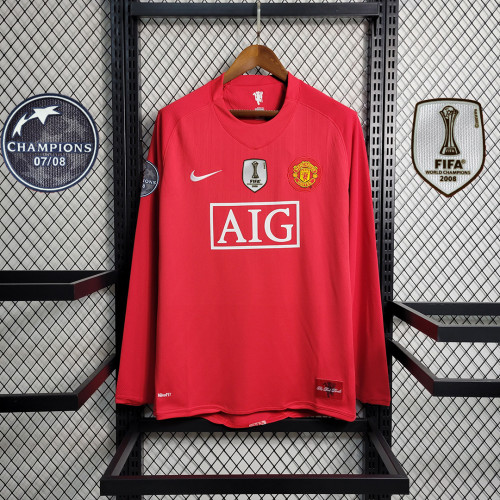 with UCL Patch Long Sleeve Retro Shirt 2007-2008 Manchester United Home Vintage Soccer Jersey Ronaldo Shirt