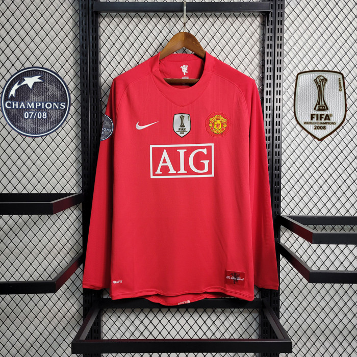 with UCL Patch Long Sleeve Retro Shirt 2007-2008 Manchester United Home Vintage Soccer Jersey Ronaldo Shirt