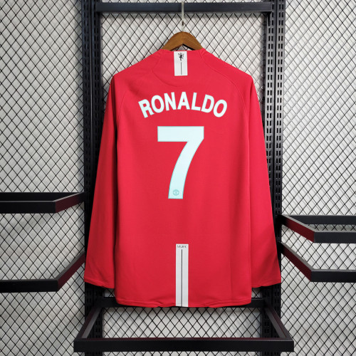 with UCL Patch Long Sleeve Retro Shirt 2007-2008 Manchester United Home Vintage Soccer Jersey Ronaldo Shirt