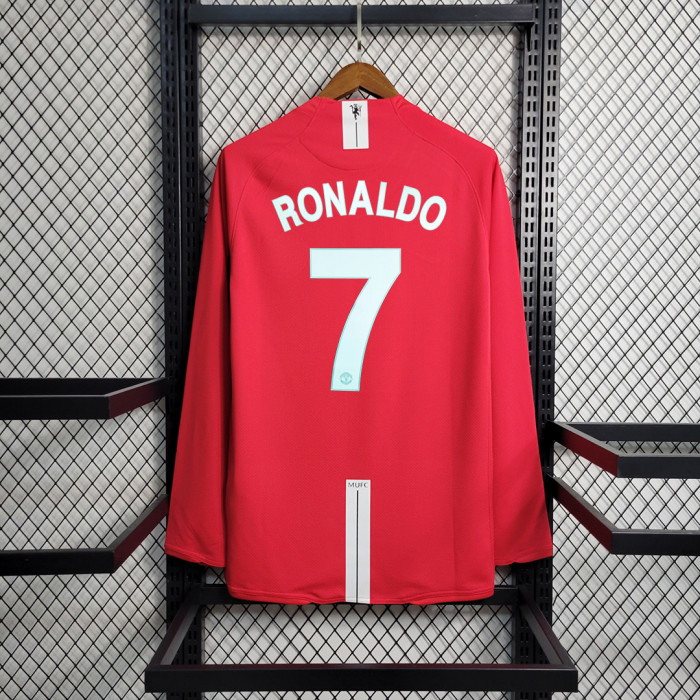 with UCL Patch Long Sleeve Retro Shirt 2007-2008 Manchester United Home Vintage Soccer Jersey Ronaldo Shirt