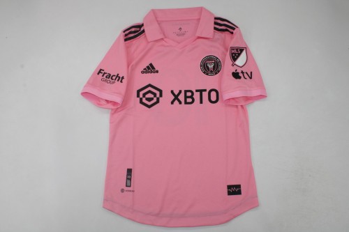 with Fracht GROUP+MLS Patch Fan Version 2023-2024 Inter Miami Home Soccer Jersey Football Shirt