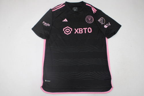 with Fracht GROUP+MLS Patch Fan Version 2023-2024 Inter Miami Away Black Soccer Jersey Football Shirt
