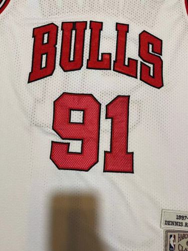 NBA Finals Mitchell&ness 1997-98 Chicago Bulls White Basketball Shirt 91 RODMAN Classic NBA Jersey