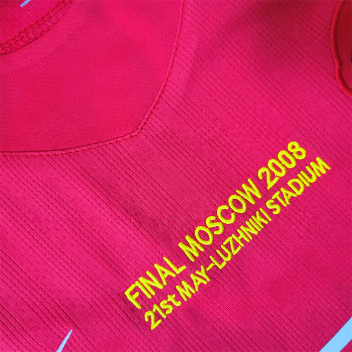 with Front Lettering Retro Jersey Long Sleeve 2007-2008 Manchester United Champions League Home Soccer Jersey