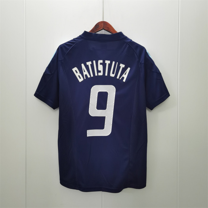 Retro Jersey 2002 Argentina 9 BATISTUTA Away Blue Soccer Jersey Vintage Football Shirt